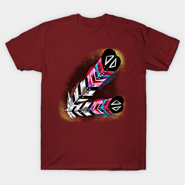 Southwest Native American Indian Tribal Art Colorful Feather T-Shirt by twizzler3b